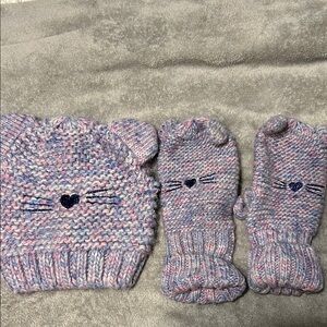 Cozy Knit Cat Hat and Mittens Set for Kids